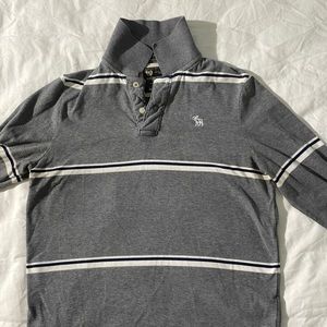 Long Sleeve Abercrombie & Fitch striped grey polo